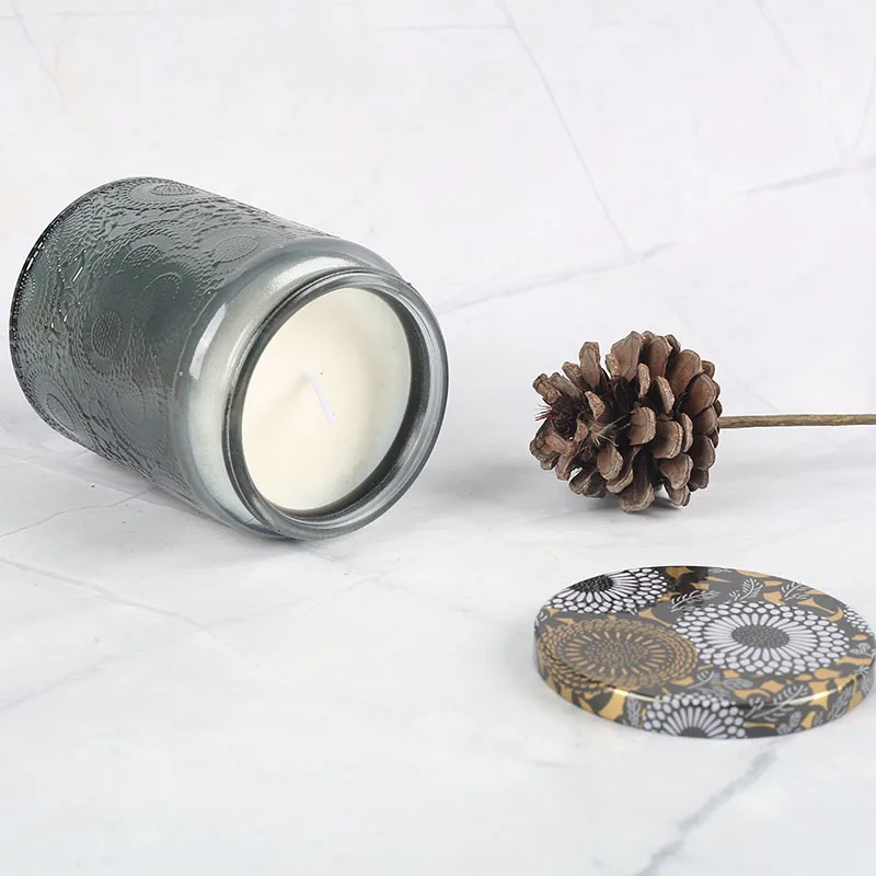 Цветная стеклянная круглая Ароматизированная свеча. Стеклянный аромат с тиснением в сочетании с ручным салютом. Домашний аромат. Разнообразие фруктов и