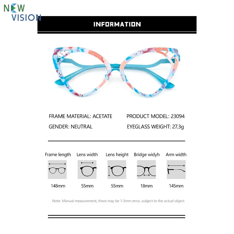 

23094 Butterfly Shaped Women Top Quality Optical Metal+Acetic Acid Eyeglass Frame Hollow Fashion Style Myopia Blue Light Glasses