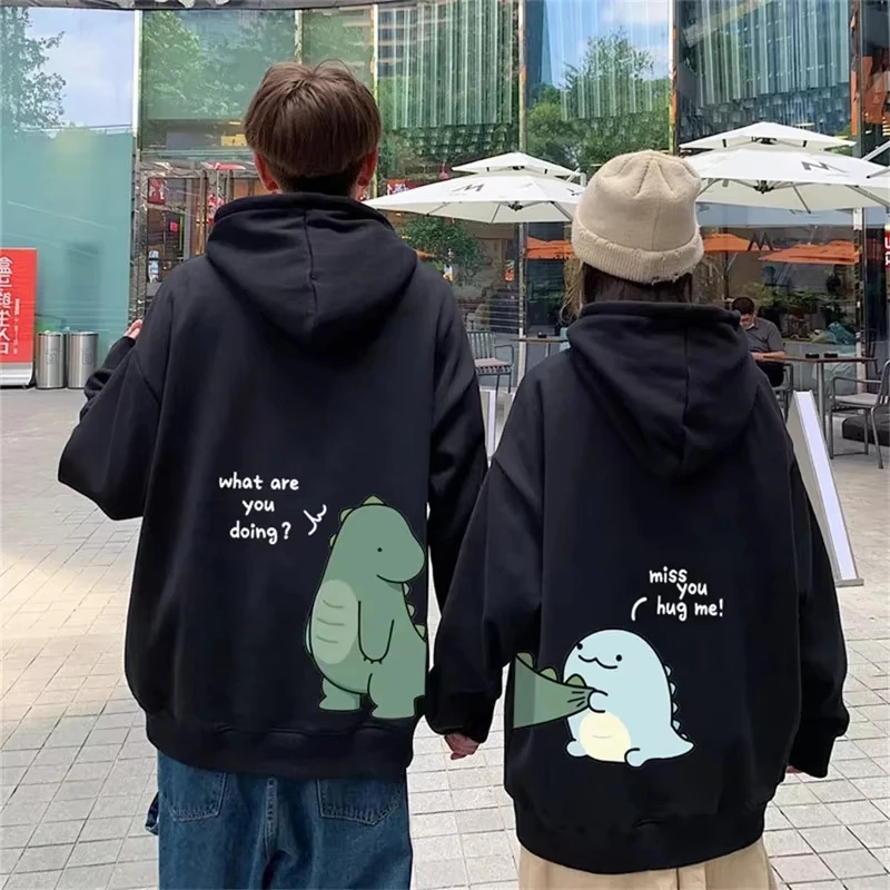 Autumn and Winter Cute Rock Dinosaur Fashion Print Men's Casual Harajuku Y2k Cartoon Couple Hoodie As A Gift for Couples