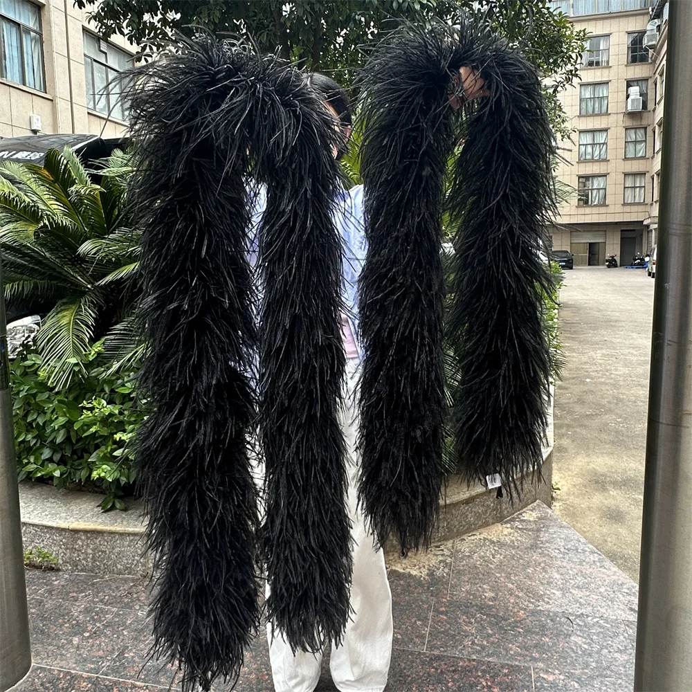 Black Ostrich Feather Boa 2 Meters 1 3 6 10 20PLY Fluffy Plumes for Crafts Wedding Dress Carnival Costume Party Shawl Decoration