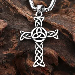 Vintage Punk Stainless Steel Cross Pendant Necklace Nordic Fashion Viking Celtics Knot Necklaces Male Amulet Jewelry Wholesale