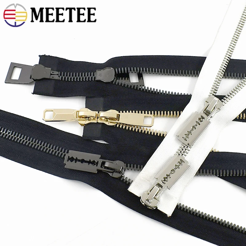 Meetee 1Pc 85/100/120cm 10# Metal Zipper Double Open Two-way Large Zippers for Down Jacket Coat Sewing Zips DIY Repair Kits Zip