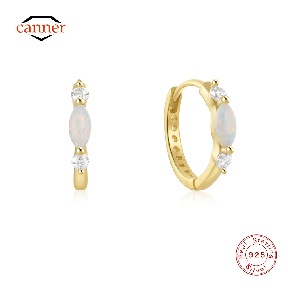

CANNER 925 Sterling Silver Horse Eye Opal Classic Hoop Earrings For Women Ins Minimalist Elegant Circle Earrings Jewelry Gift