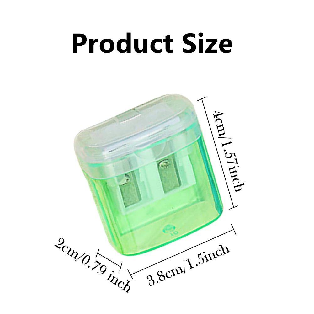 Pencil Sharpener Student Stationery with Container Colorful Double Hole Plastic Transparent Pencil Sharpener for Children