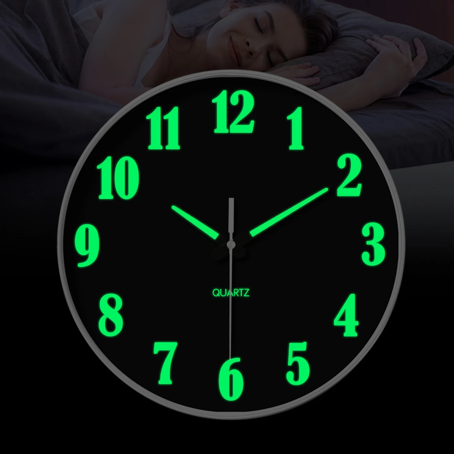 Moderne, schwarze Wanduhr, die im Dunkeln leuchtet – Kunststoffrahmen, geräuschlos, ohne Ticken, batteriebetrieben (Batterien nicht im Lieferumfang enthalten), Dekoration für Wohnzimmer, Schlafzimmer