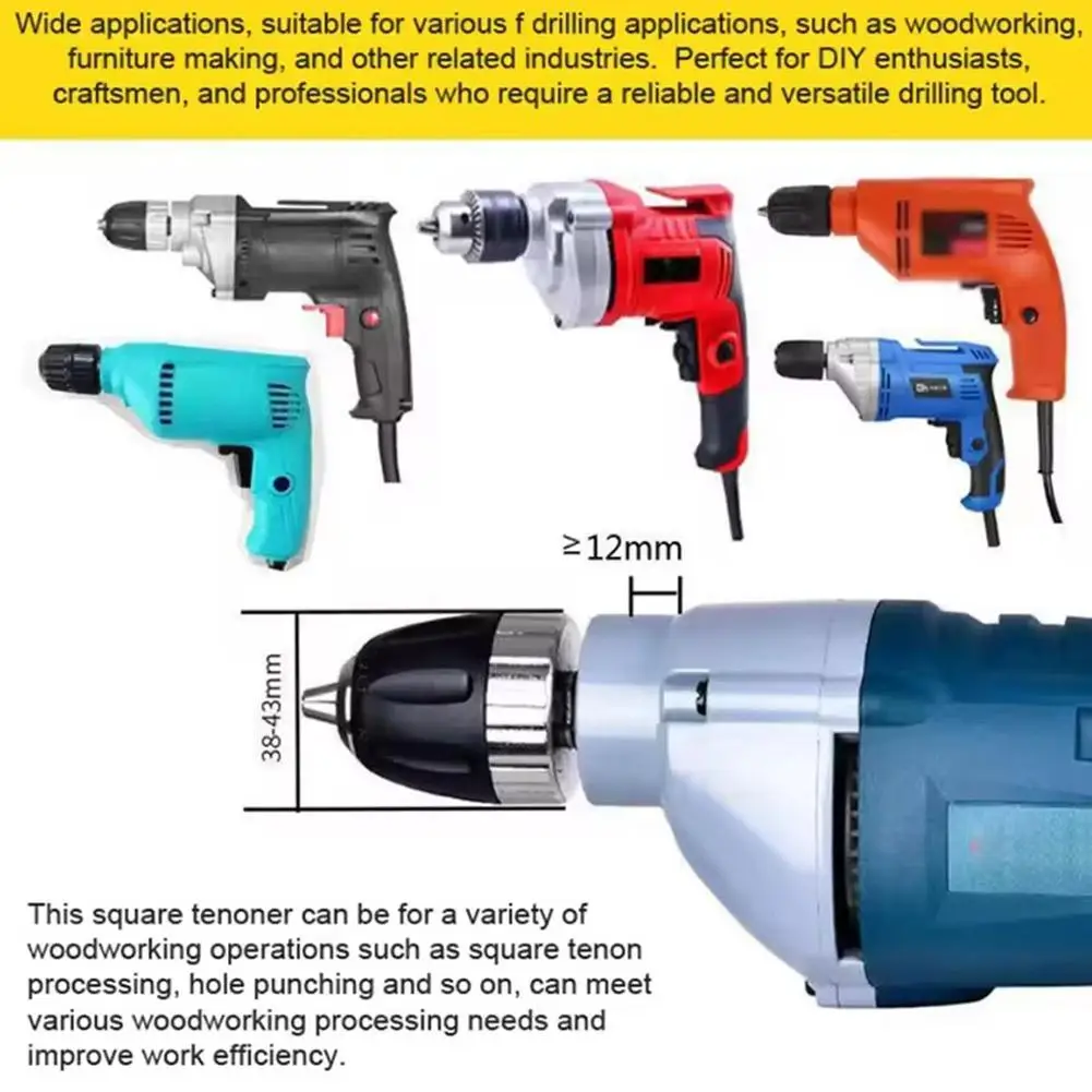 Square Hole Drill Fixed Bracket Steel Adapter Power Tool For Drill Machines Woodworking Hole Saw Mortising Chisel Drill Bit K9j3