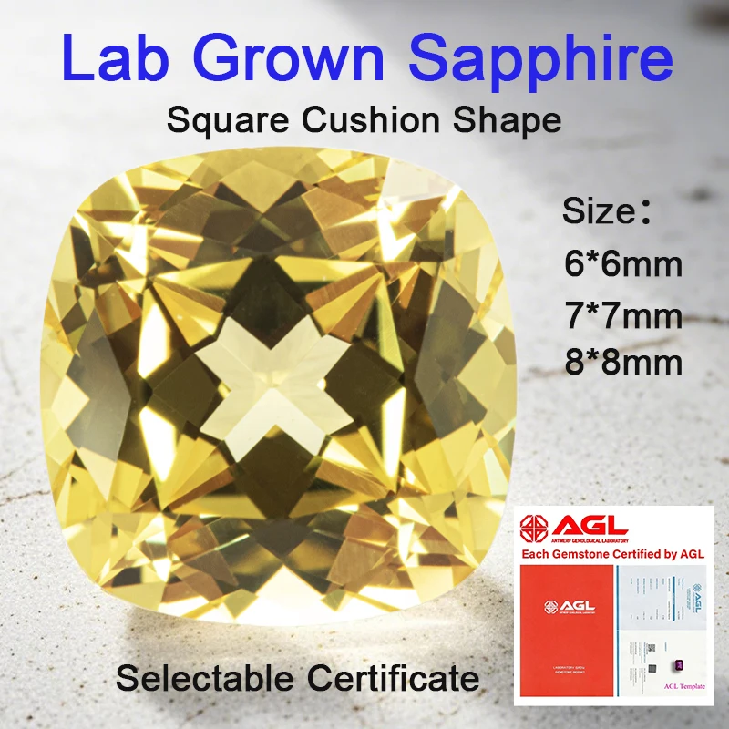 

Lab Grown Sapphire Loose Stone Square Cushion Shape VVS1 Yellow Color Beads for Jewelry Making Rings Selectable AGL Certificate