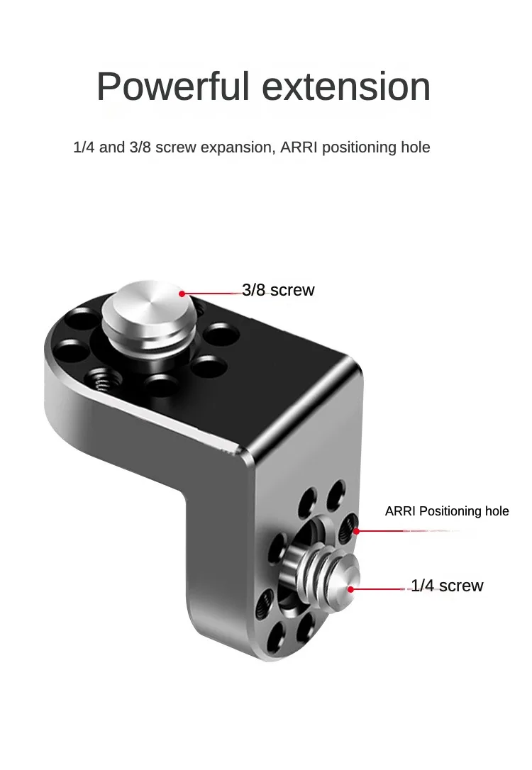 90 ° Rechtwinklige Halterung für DSLR-Kamerakäfig, Verlängerungshalterung, 1/4 3/8 Schraubenpositionierungsloch für Stativkopf-Adapterhalterung – Detail 13