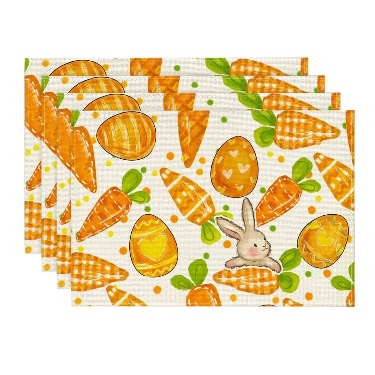 

Dots Bunny Carrots Eggs Easter Placemats Set of 4, 12x18 Inch Spring Table Mats for Outdoor Home Party Kitchen Dining Decor