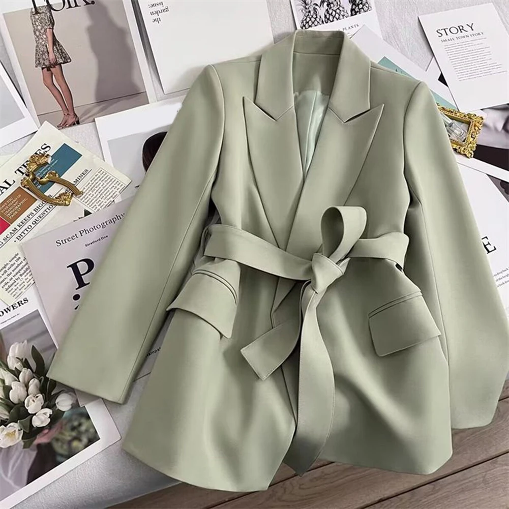 Women\'s Spring Autumn Belted Blazer - Lace Up Solid Color Suit Jacket for Casual Office Elegant Fashion Coat in S-3XL Sizes