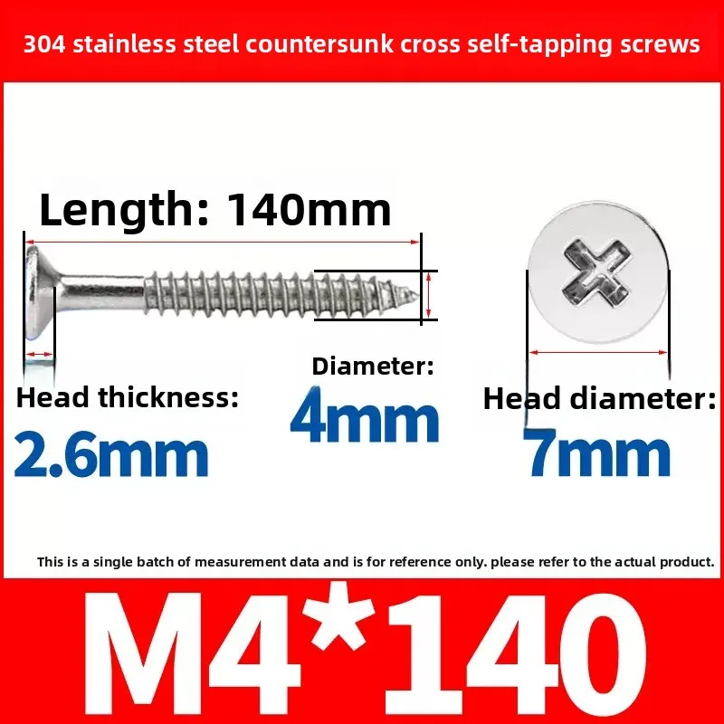 

5PCS M4 Lengthening Flat Head Tapping Long Wood Screw KA Stainless Steel Cross Countersunk Head Self Tapping Long Screws