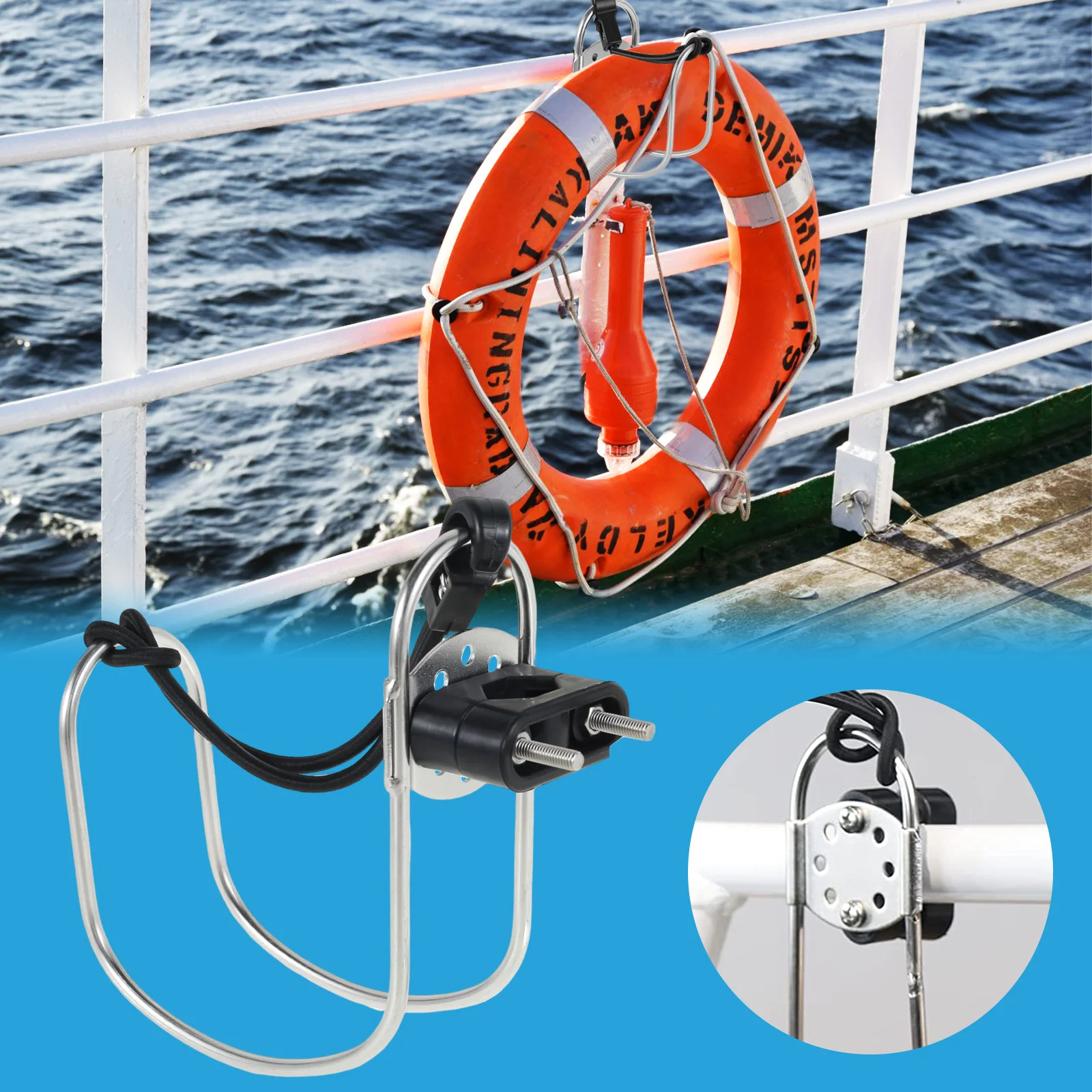 Horseshoe Lifebuoy Holder Kit 316 Stainless Steel Ship Lifebuoy Bracket Angle Adjustable Lifebuoy Ring Brackets for Ship