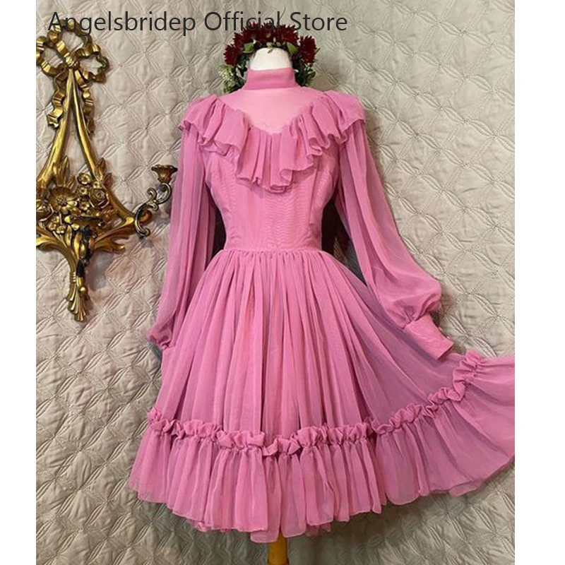 Angelsbridep New Mini Homecoming Dresses Ruched Skirt Deep Pink Short Party Prom Gowns Long Sleeves 2022 Girls Cocktail Dress