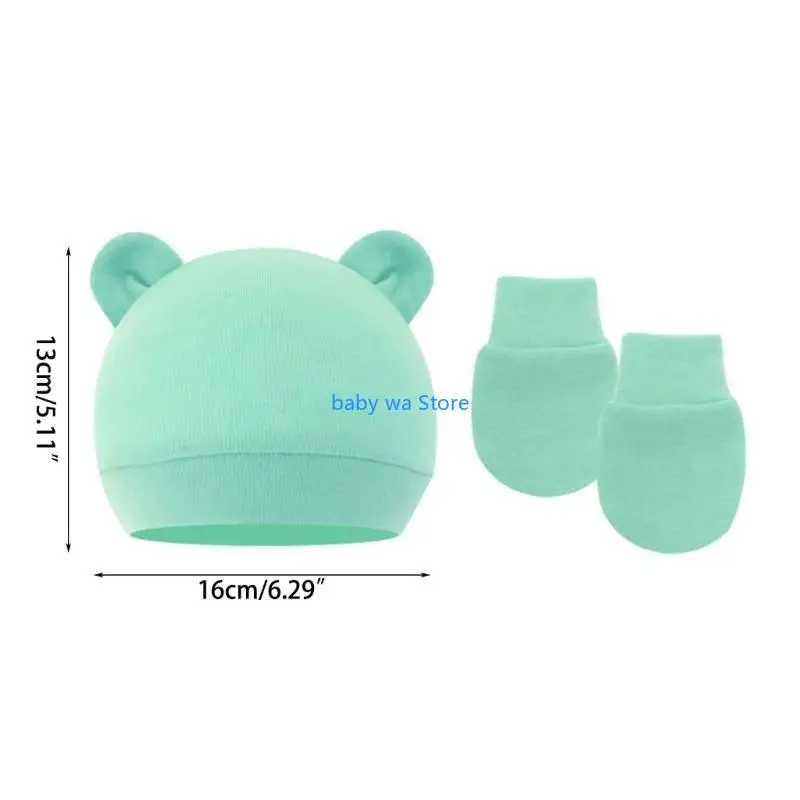 신생아 면 비니 병원 모자 및 장갑 세트 솔리드 캔디 색상 4XBD