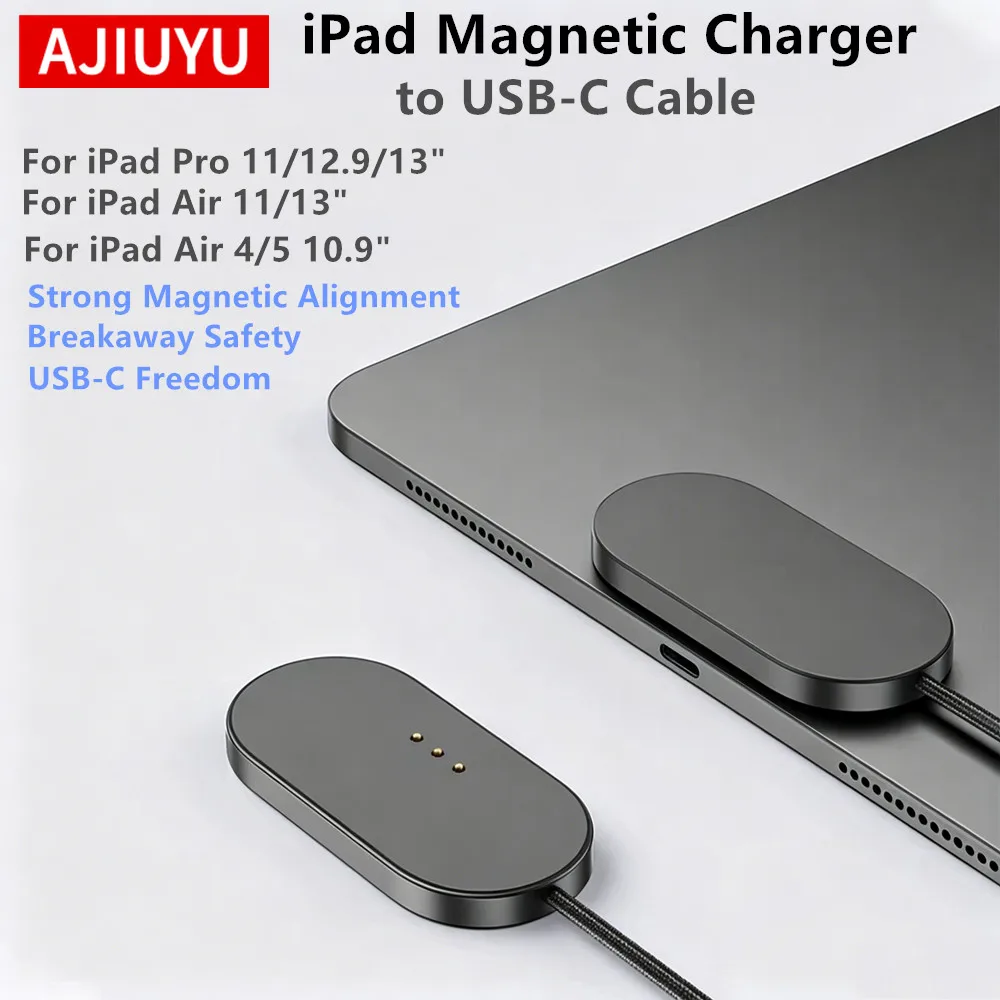 AJIUYU Magnetisches kabelloses Ladegerät für iPad Pro 13 Zoll/11 Zoll/12,9 Zoll/10,9 Zoll, schnelles Laden mit USB-C-auf-C-Ladekabel, intelligentes iPad-Ladegerät