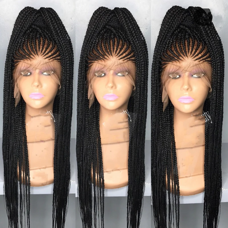 레이스 프론트 브레이드 가발, 작은 상자 브레이드, 합성 레이스 프론트 가발, 콘로우 매듭 없는 브레이드 가발, 아프리카 스퀘어 헤어 가발, 26 인치