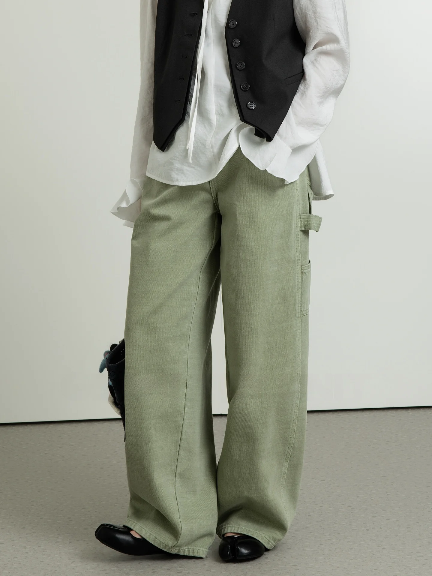 

Loose Wide Leg Workwear Jeans Women's Multi ket Geometry Single Spring New Sle High Waist Cotton Casual Trousers