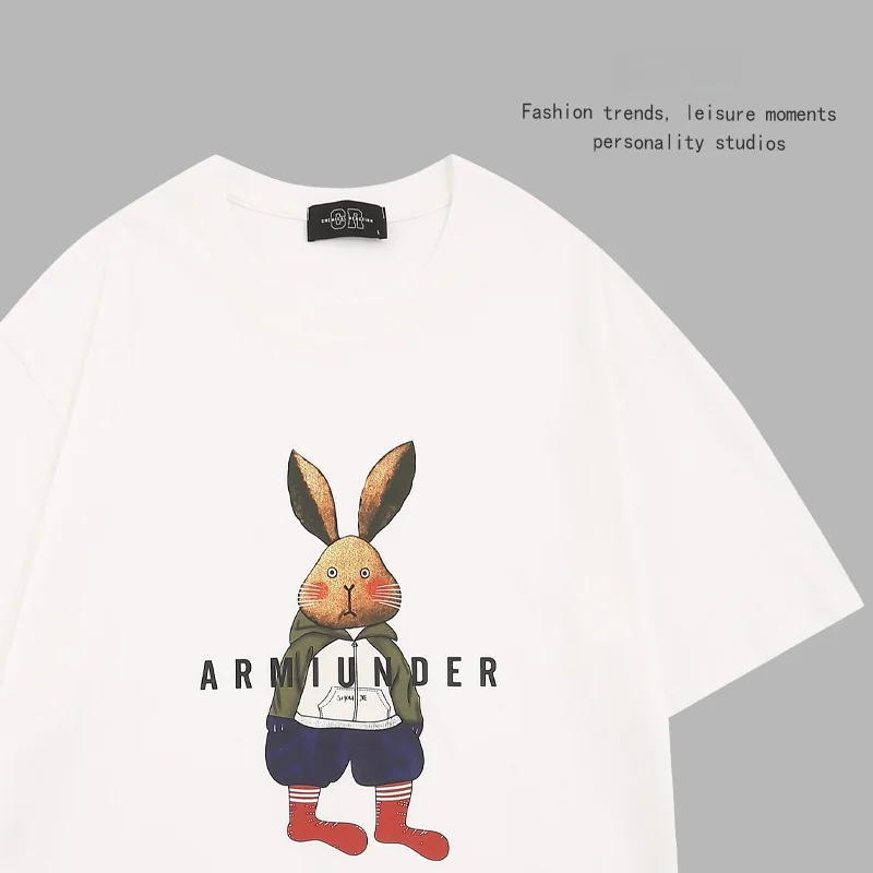 

Hong Kong Trendy Brand Cartoon Print ort Sve ex Faionable Sun Protection Clothing round Ne Loose Fit