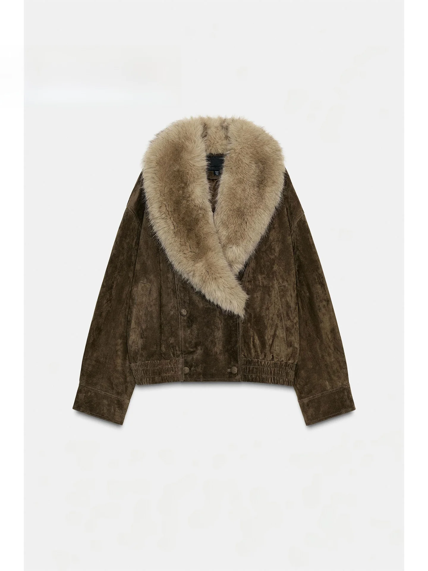 

Winter 2025 Women's American Sle Faux Fur Effect Suede Leather Jaet Coat Warmth Long Sve ort Length Double Button