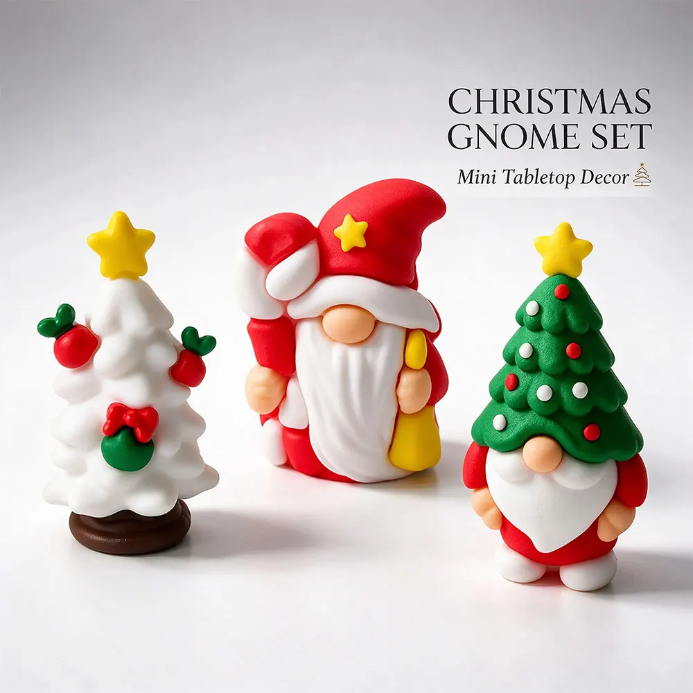 Christmas Gnome Mini Figurines Tiered Tray Decor Swedish Tomte Santa Doll Winter Holiday Xmas Mantel Shelf Desktop Ornament