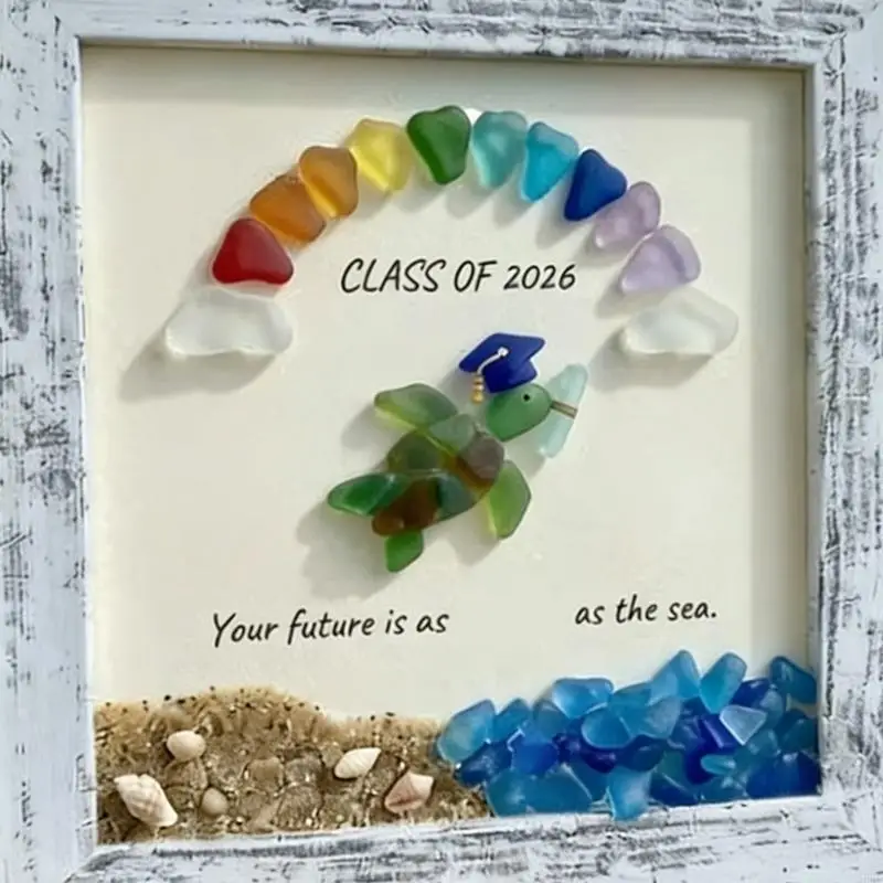 Natural Sea Glass Wooden Picture Frame Elegant Gift Stylish Beach Glass Frame F 55KF