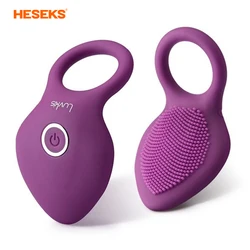 HESEKS Penis Ring Vibrating Clitoris Stimulator man sex toys For Couple Vibro Delay Lick Vagina Orgasm Lock Fine Sleeve Vibrator