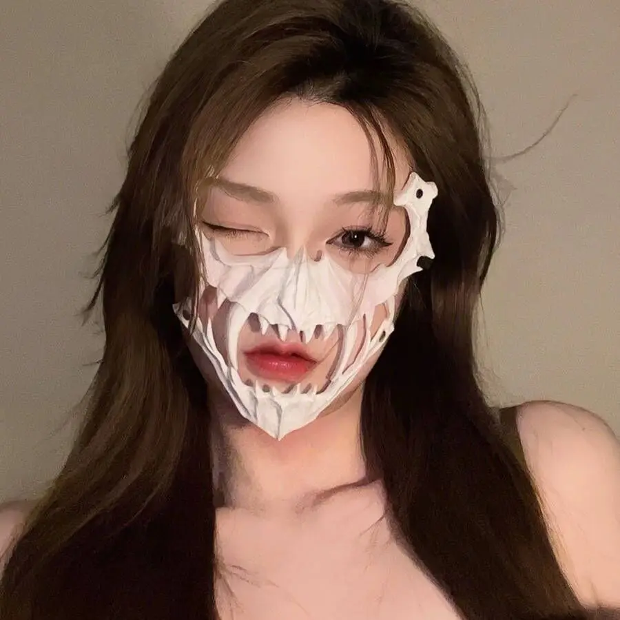 

Halloween half face mask tiger yasha dog man wolf anime mask party costumes props and funny holiday toys