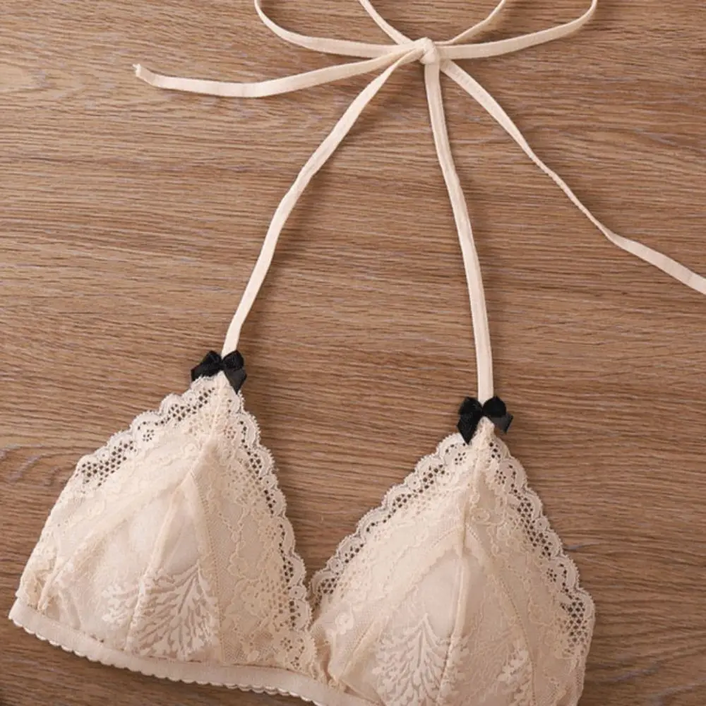 ファッションホルターレースアップワイヤレスディープ V ブラジャー耐衝撃性抗たるみレースプッシュアップブラジャーメッシュ薄い下着女性ギフト