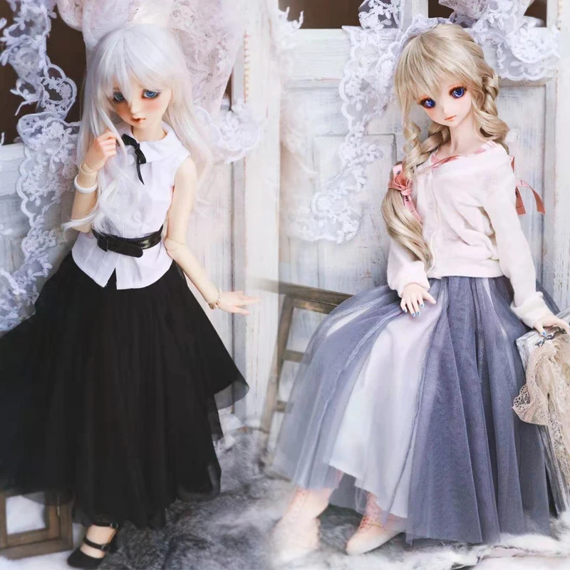 

D04-A369 children handmade toy SD16 SDGR MSD Doll BJD/SD GSC doll Accessories grey white black color mesh long skirt 1pcs