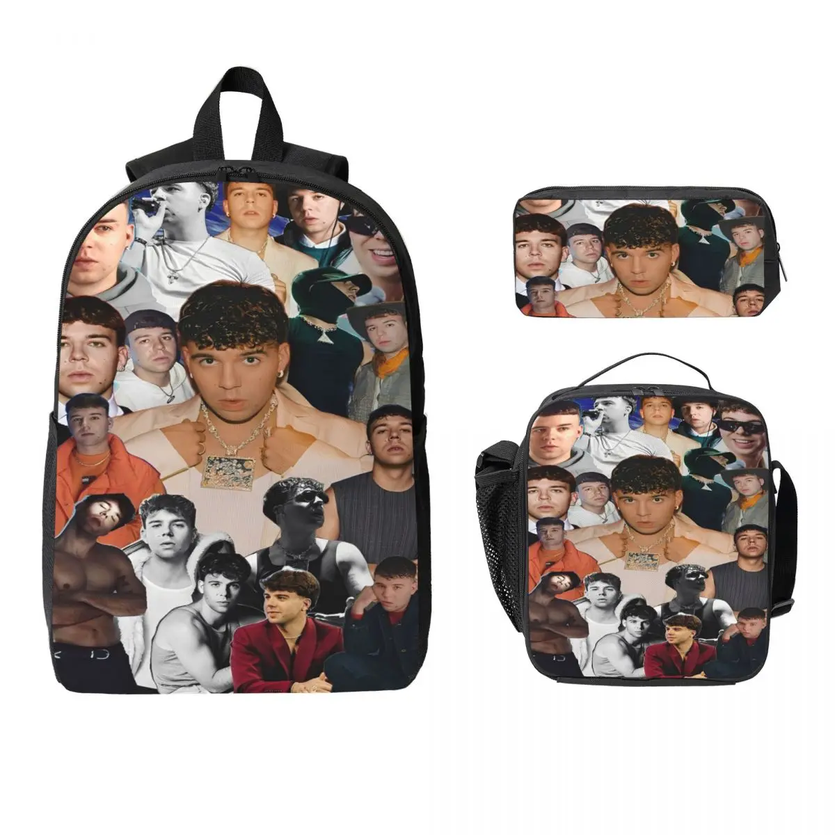 3Pcs Quevedo Singer Cool Rapper Backpack Set for Girls Boys Pencil Boxes Bookbag Sets with Lunch Box For School Students Daypack