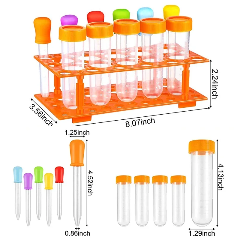 Kids Plastic Test Tubes Droppers Learning Education Primary Science Test Tubes and Holes Holder Rack Nurse Party Decoration