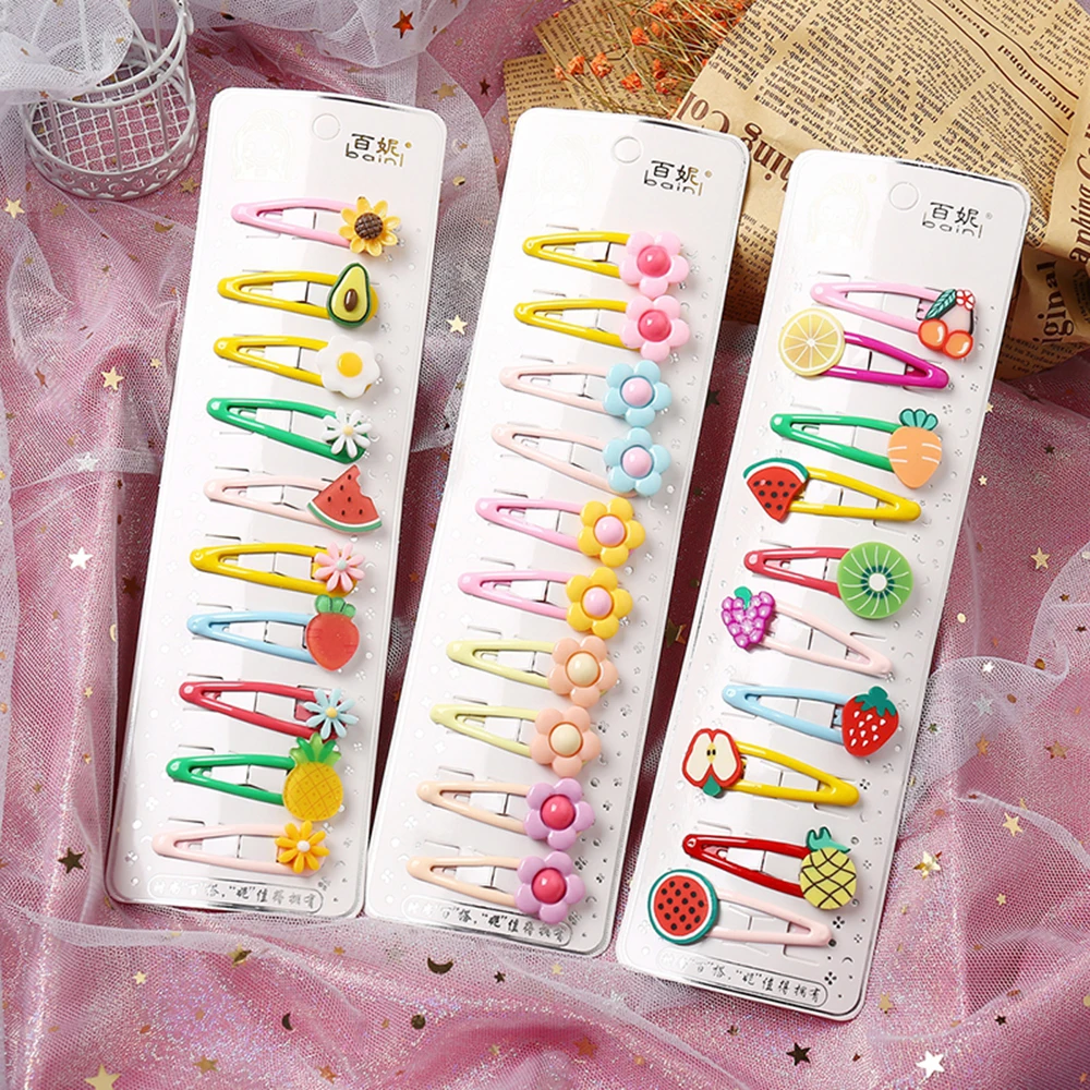 10Pcs/Set Children\'s Hair Accessories Multicolor Flower Cartoon Kids Hair Clips Korea Fashion Hairpin Headdress Jewelry