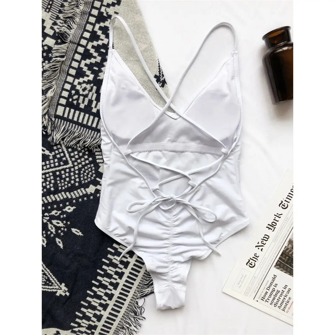 Sexy Badeanzug mit V-Ausschnitt und hoch geschnittenem Bein, der den Po betont, Damen-Badebekleidung, Badeanzug, Monokini V543 – Detail 20