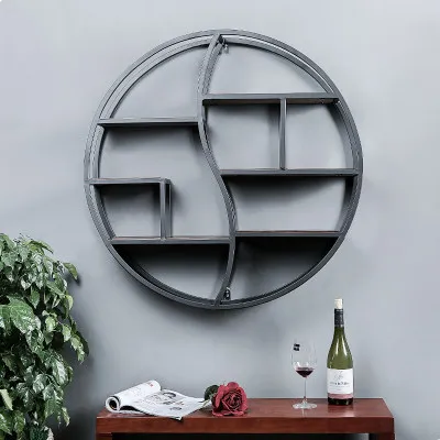 

European style round wall hanging rack wall retro solid wood storage