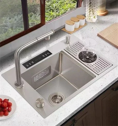 Hidden Black Silver Ultrasonic Sink Washing Fruit Vegetable and Seafood Multifunction Stainless Steel Smart Kitchen Sink