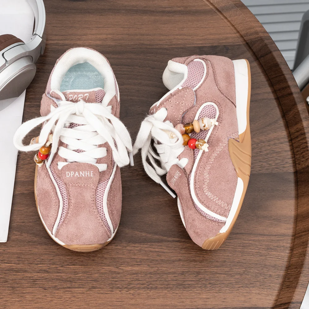 Kids Vintage Trainer Sneakers, Color Block Suede Mesh Retro Running Shoes, Double Lace & Hook And Loop Strap Non Slip Casual