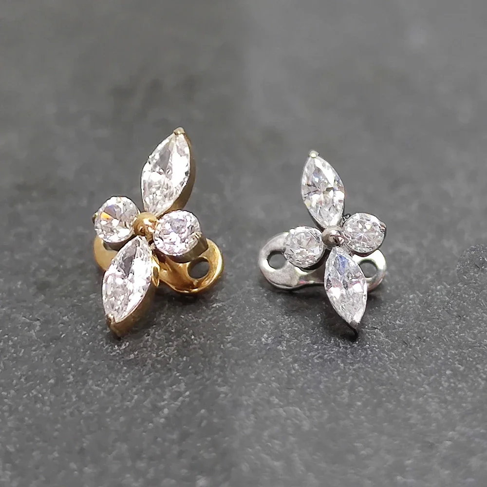 F136 Titanium piercing Helix Skin Grafting Nail Dermal Anchor 16g Surface sexy Hinged Segment Zircon Drilling Hide Top Jewelry