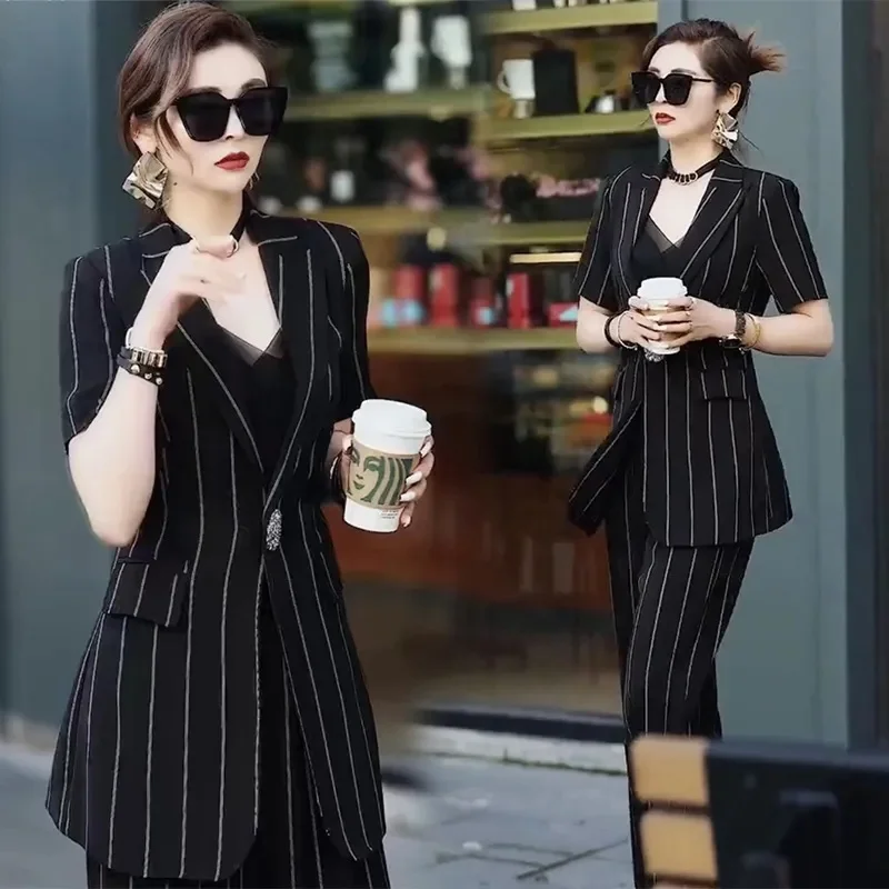 Single/set Female Internet Celebrity Fashion Commuting Suit Set Women 2024 Summer New Korean Blazer Wide Leg Pants Two-piece Set