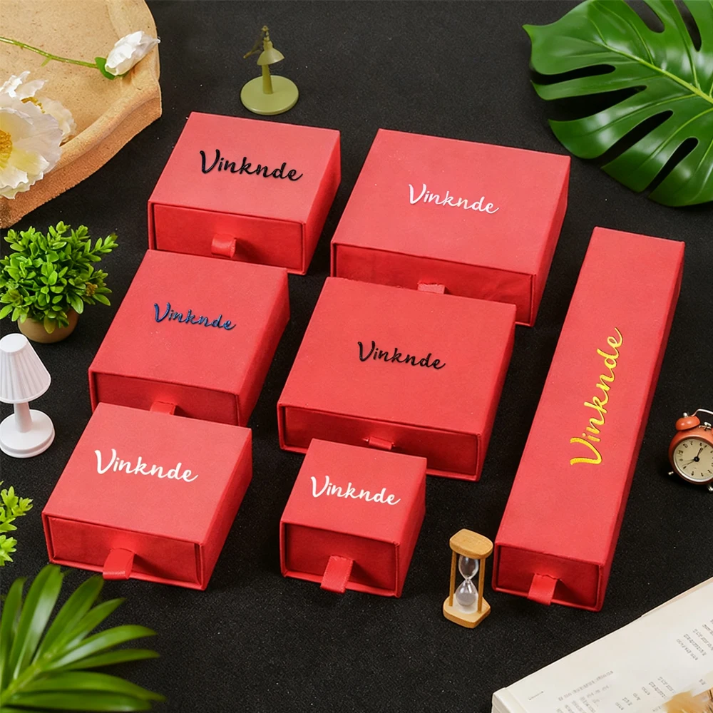 

50Pcs Red Luxury Ring Earring Necklace Packaging Drawer Boxes Wedding Birthday Present Box for Jewelry Gift Paper Display Case