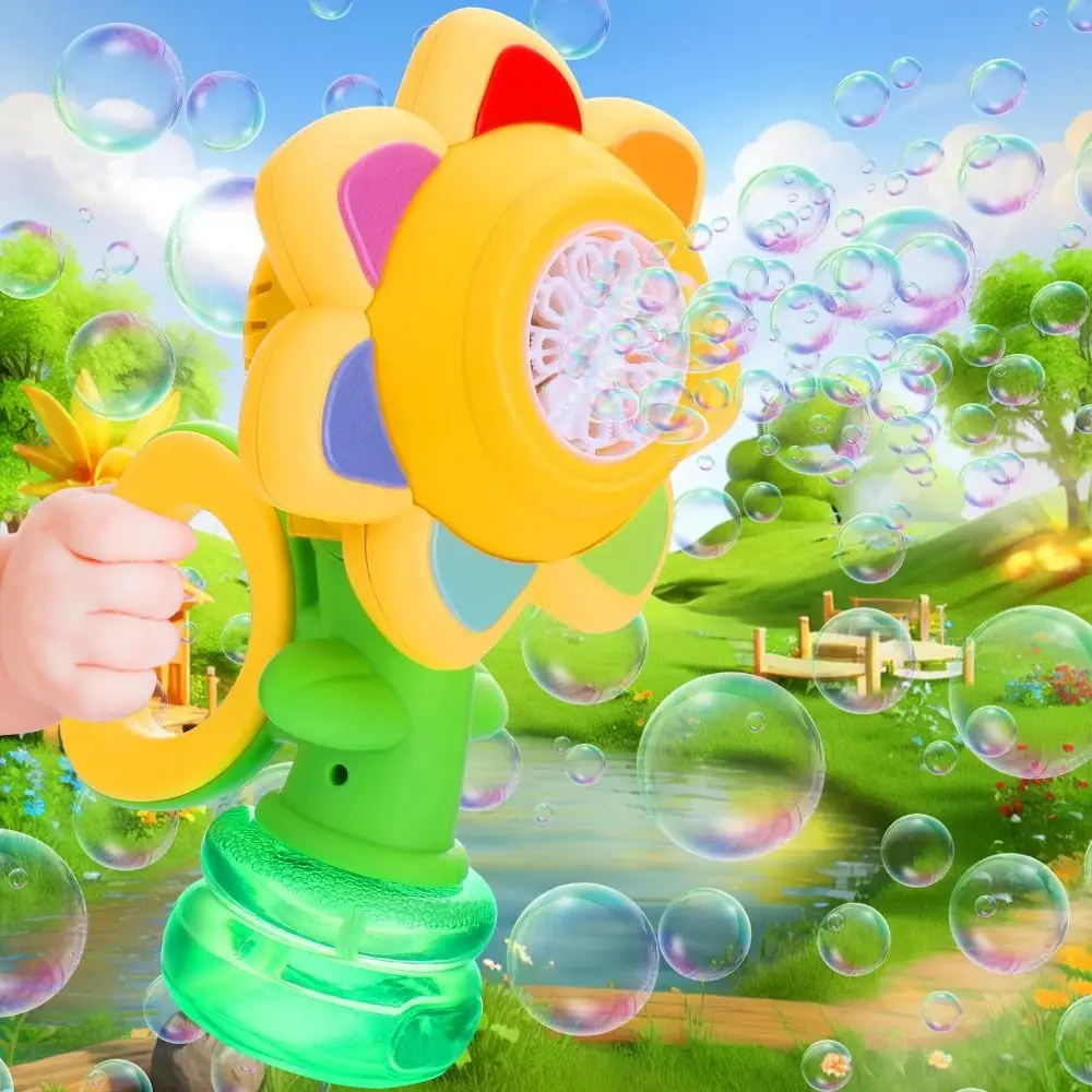 Rechargeable Sunflower Bubble Machine Fun Swing Dance with Light Flower Bubble Machine Automatic Flower Bubble Toy Kids Toddlers