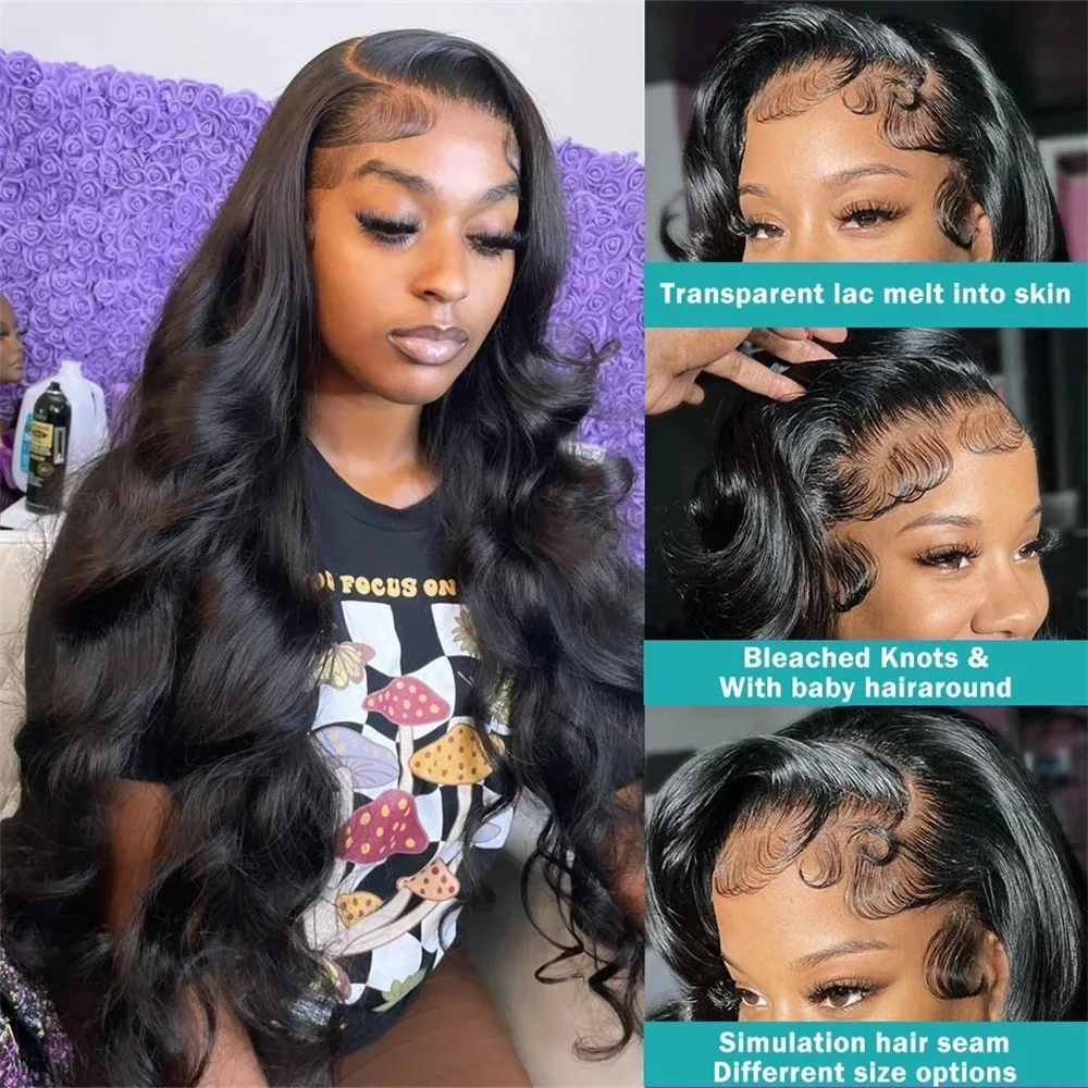 200% densidade 13x6 onda do corpo perucas dianteiras do laço pré arrancadas 13x4 hd peruca frontal do laço transparente 100% cabelo humano para mulher 28 38 polegada
