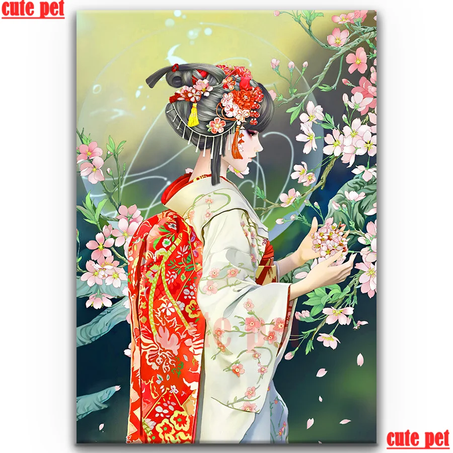 

diamond painting Japanese kimono woman Full diamant embroidery mosaic Cross Stitch 5d rhinestone pictures puzzle home decor gift