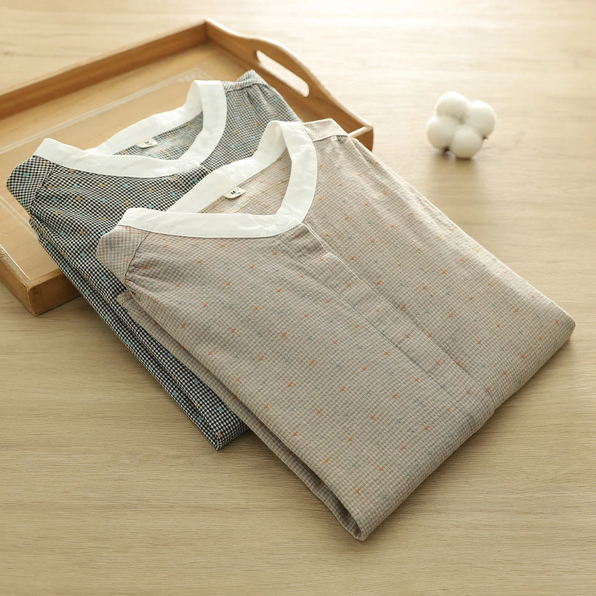 

Элегантные женские рубашки 2025 года, японские модные рубашки в клетку с воротником-стойкой, блузки с длинными рукавами, женские клетчатые рубашки из 100% хлопка