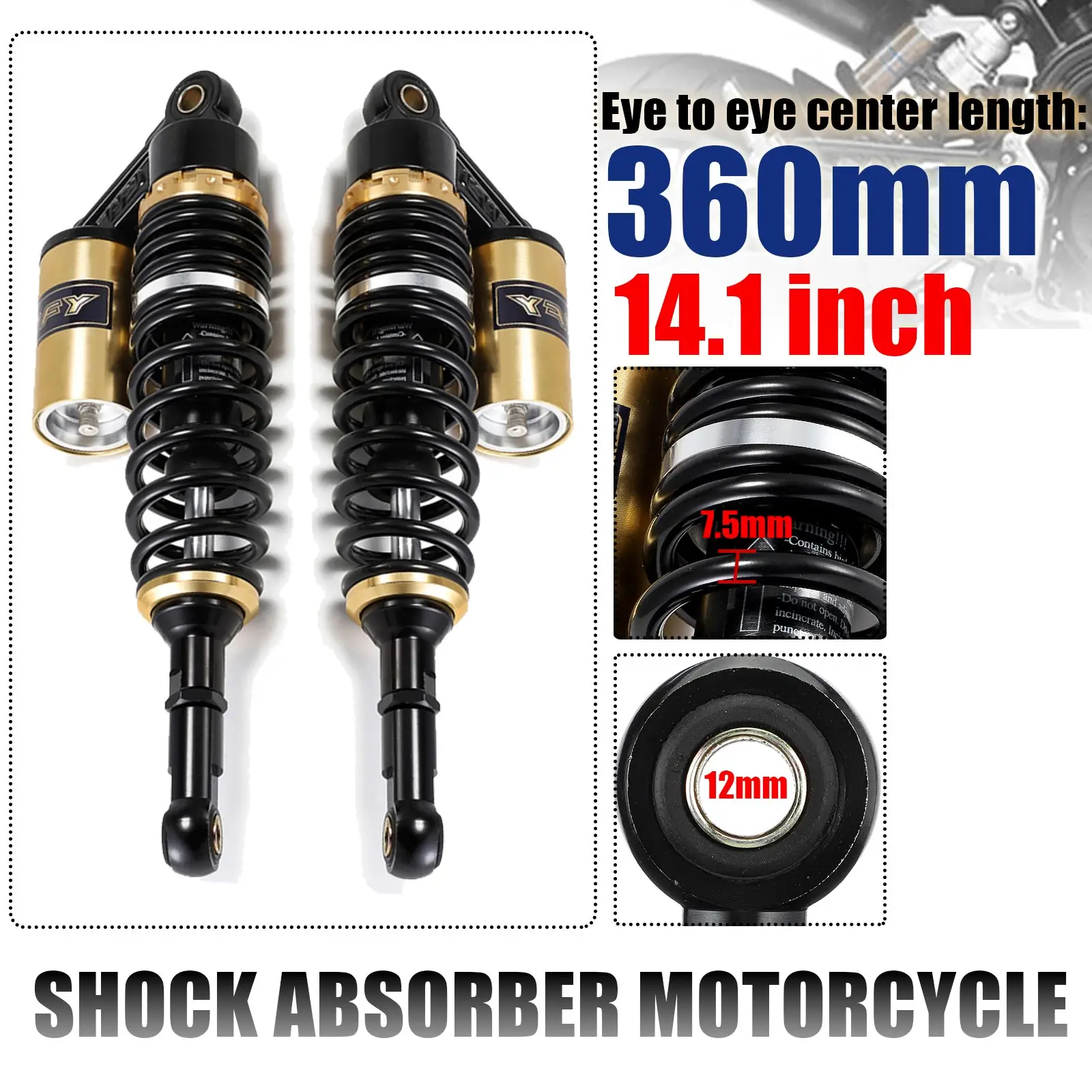 

360mm 14.17inch Air Shock Absorber Motorcycle Front Rear Suspension Gas Cylinder Spring For Motorcross Dirt Bike Motor ATV Quad