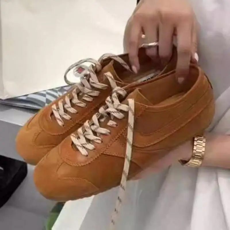German Training Shoes Women 2026 Summertime Flat Lace-up Forrest Gump Shoes Women Genuine Leather Mesh Ventilation Sneakers image 4