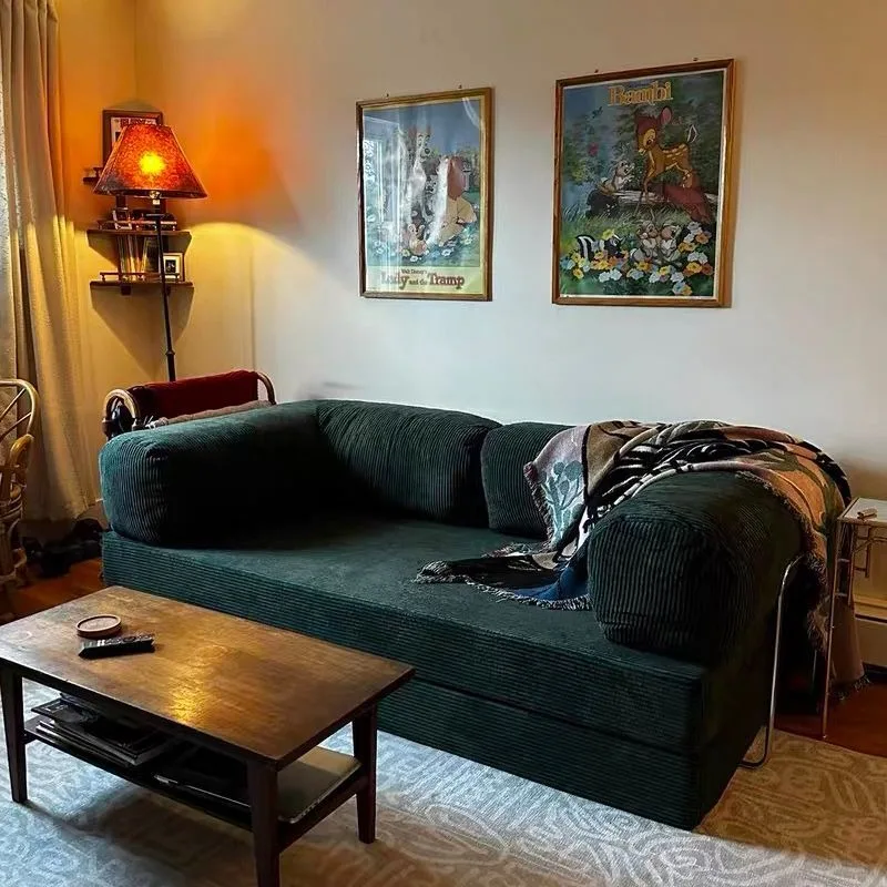 

Retro Fabric Compression Sofa Bed,Small Apartment Living Room Bedroom High-end Washable Three-person Dual-purpose Module Sofa