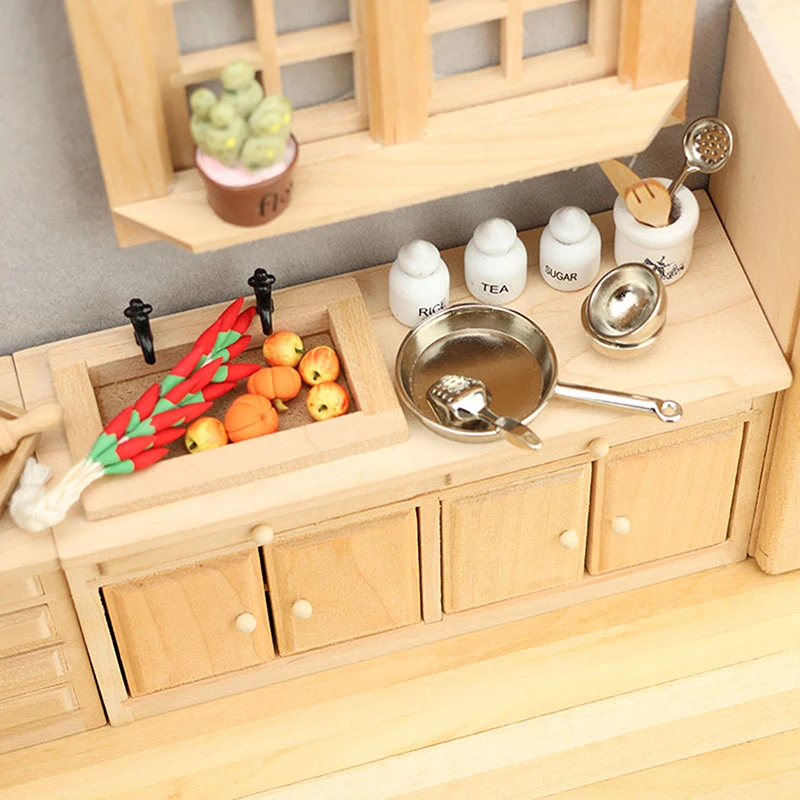 Dollhouse Wooden Vintage Cabinet Sink Drawer Cabinet Mini Cabinet Shelf Legs Cupboard Model Dollhouse Furniture Decor DIY Toys