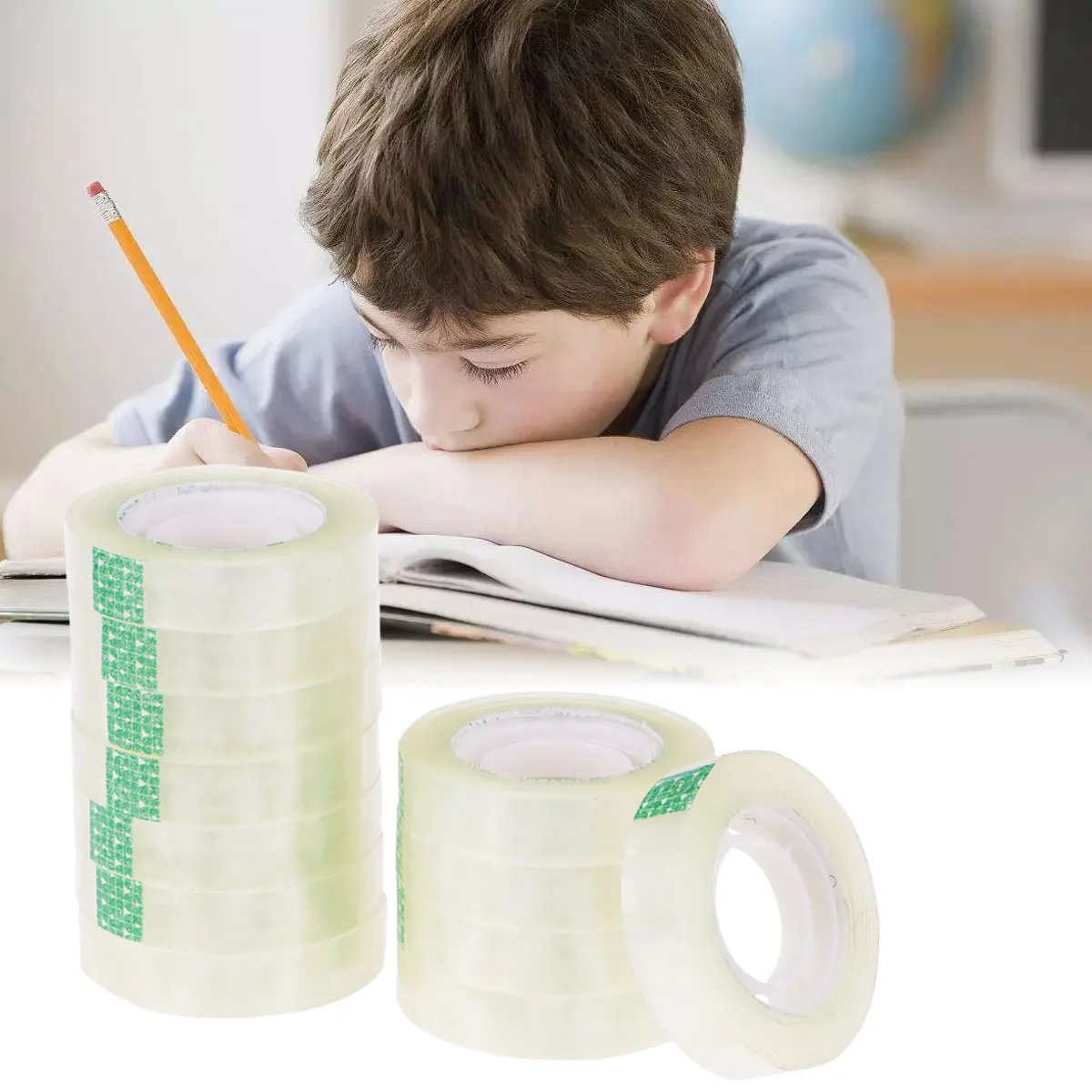 

12pcs Transparent Tape Clear Invisible Adhesive Roll For Office School Home Use Sealing Packing Craft Stationery Supply