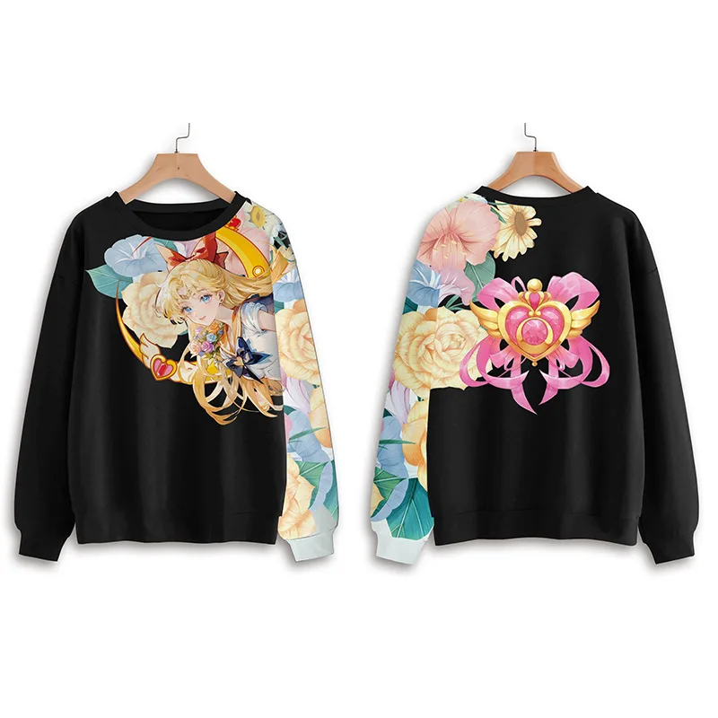 

Anime Peripheral Sailor Moon Women's Thin Sweatshirt 2024 Spring Autumn New Cartoon Print Pullover Lazy Style Loose Casual Top