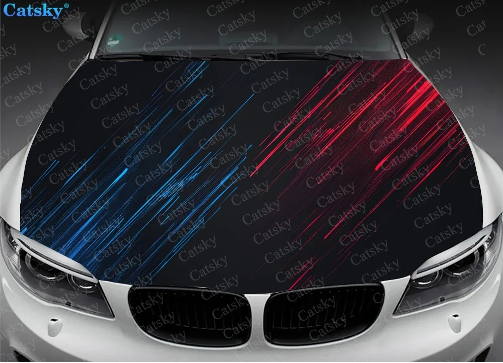 Red and Blue Art Car Hood Vinyl Stickers Wrap Vinyl Film Engine Cover Decals Sticker Universal Car Hood Protective Film